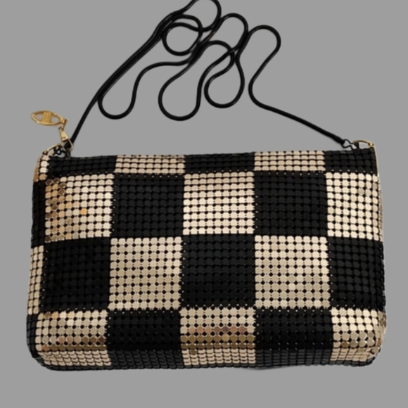 Metal Mesh Gold and Black Color Block Evening Bag Clutch Shoulder Bag - Picture 1 of 9